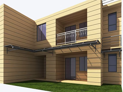 Modern Residential Awning Over Entrance With Metal Frame On Wooden Panel Exterior 3d model
