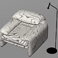 Modern Single Sofa With White Gray Marble Pattern And Black Floor Lamp 3d model