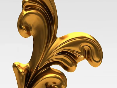 Elegant Golden Carved Leaf Ornament with Intricate Curved Foliage Details 3d model