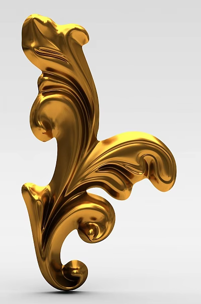 Elegant Golden Carved Leaf Ornament with Intricate Curved Foliage Details 3d model