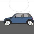 Blue Mini Style Car With Round Headlights White Roof And Front Grille Design