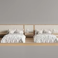Modern Bedroom Background With Double Bed White Sheets And Wooden Headboard
