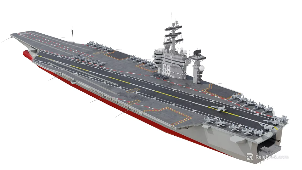 Naval Aircraft Carrier Flight Deck With Fighter Jets Runway And Island Superstructure 3d model 