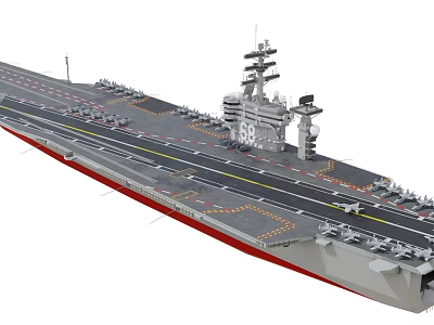 Naval Aircraft Carrier Flight Deck With Fighter Jets Runway And Island Superstructure 3d model