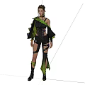 Game And Movie Character In Black Green Strappy Asymmetrical Outfit With Short Hairstyle