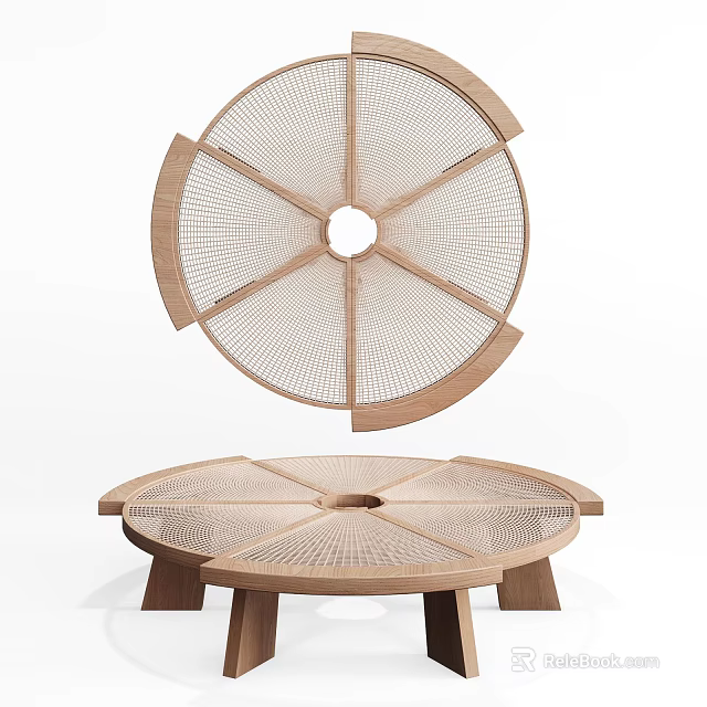 Wooden Round Coffee Table With Latticed Layered Structure Modern Minimalist Design 3d model 