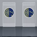 Elegant White Lattice Panel Doors With Circular Blue Background Bamboo And Yellow Patterns 3d model