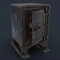 Antique Metal Safe With Open Door Showing Money And Decorative Engravings