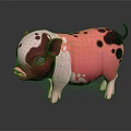 Cute Pink And White Piglet With Black Spots Standing On Reflective Surface