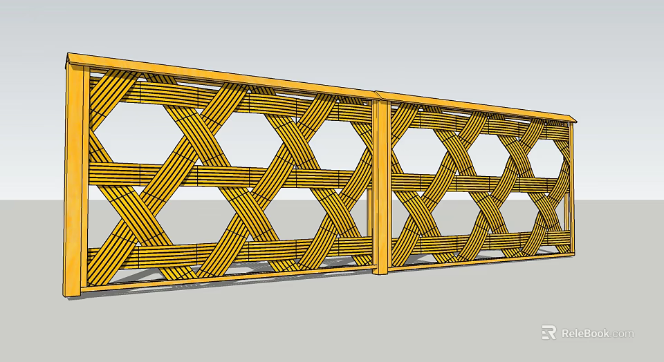 Modern Yellow Decorative Fence With Interlaced Geometric Pattern Design Structure 3d model 