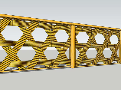 Modern Yellow Decorative Fence With Interlaced Geometric Pattern Design Structure 3d model