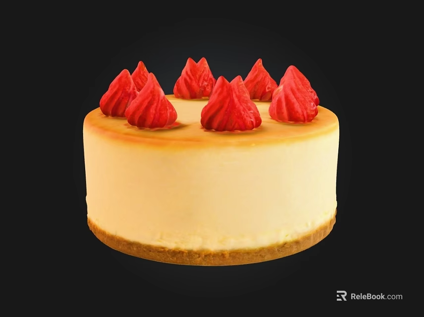 Creamy Classic Cheesecake Topped With Fresh Red Strawberries And Golden Crust 3d model 