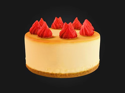 Creamy Classic Cheesecake Topped With Fresh Red Strawberries And Golden Crust 3d model
