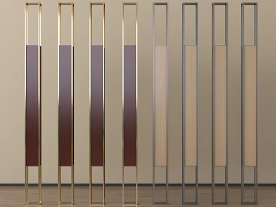 Modern Room Dividers Featuring Gold And Gray Metal Frames With Wooden Panels 3d model