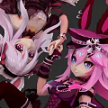 Game And Movie Characters Pink Haired With Rabbit Ears Lace Outfits Hats And Flower Bows