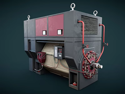 Industrial Machinery With Red Gray Components Hooks Pipes And Control Panel 3d model