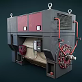Industrial Machinery With Red Gray Components Hooks Pipes And Control Panel