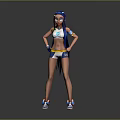 Stylish Game and Movie Character With Blue Hair White Top Blue Shorts And Colorful Shoes