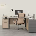 Modern Wood Tone Office Desk And Ergonomic Chair Combination With Practical Side Storage Cabinets