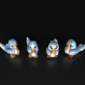 Four Little Ducks With Blue Feathers Orange Webbed Feet And Different Expressions On Black Background
