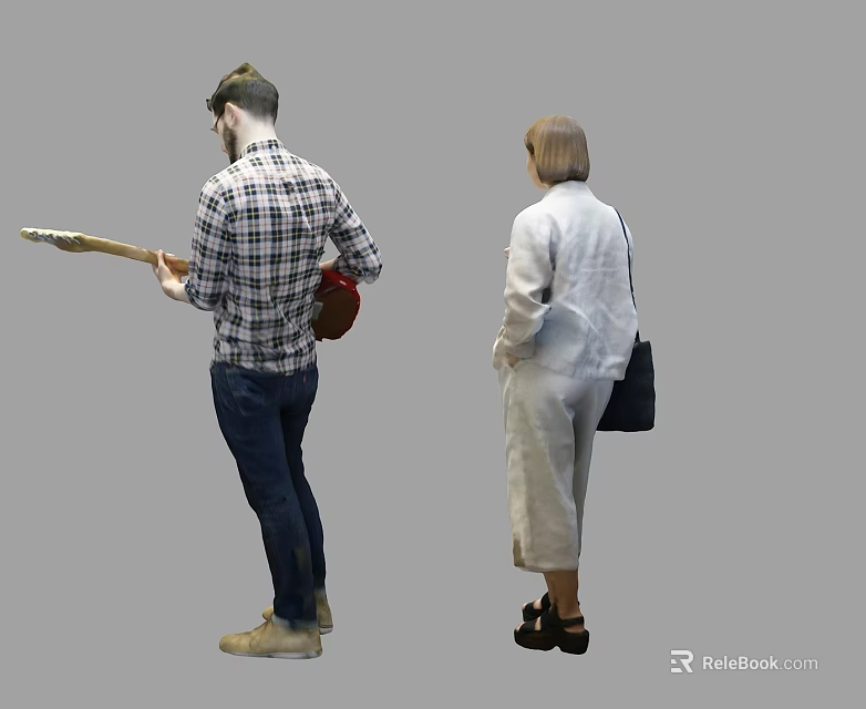 Two People Male In Checkered Shirt And Female In Light Outfit 3d model 