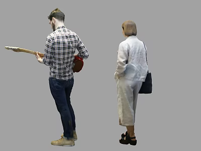 Two People Male In Checkered Shirt And Female In Light Outfit 3d model
