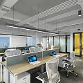 Open work area of modern public office area 3d model