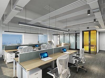 Open work area of modern public office area 3d model