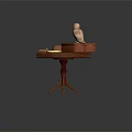 Wooden Octagonal Side Table With Red Box Owl Figurine And Small Decorative Items