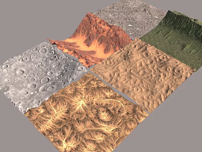 Diverse Planetary Terrain Surface Samples Featuring Lunar Mountain Desert And Grass Textures 3d model