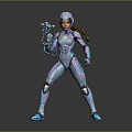 Shiny Blue Purple Armored Female Character With Braided Hair And Glowing Weapon