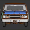 Vintage Rusty Truck With Orange Roof Blue Hood Pink Door And White Bed