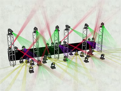 Professional Stage Lighting System With Downlights And Spotlights Emitting Colorful Beams 3d model