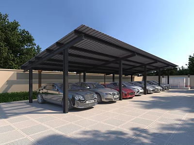 Car shed parking lot car color steel shed canopy 3d model