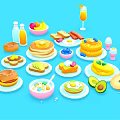 Delicious Breakfast Foods Including Pancakes Fried Eggs Avocado Fruits Milk And Juice