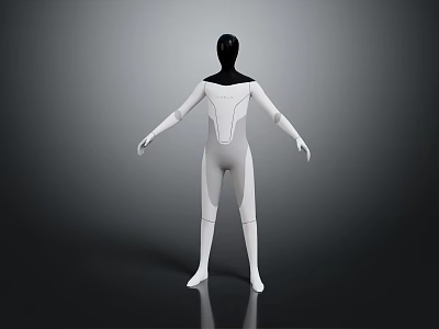 White and Gray Full Body Fitted Bodysuit with Sleek Design on Black Mannequin 3d model