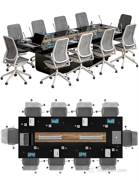 Modern Professional Conference Table With Ergonomic Chairs Integrated Screens And Wooden Accents 3d model 