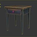 Vintage Wooden Top Side Table With Blue Legs And Single Drawer