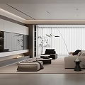 Minimalist Living Dining Room Interior With Sofa Coffee Table Dining Set Pendant Lights And Plant