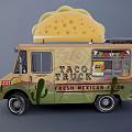 Taco Food Truck With Giant Taco On Top And Cactus Design Details