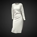 White Long Sleeve Casual Dress With Vertical Stripes Mid Length Design