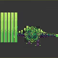 Futuristic Dinosaur Game Character With Glowing Green Purple Feathers And Stacked Green Cubes