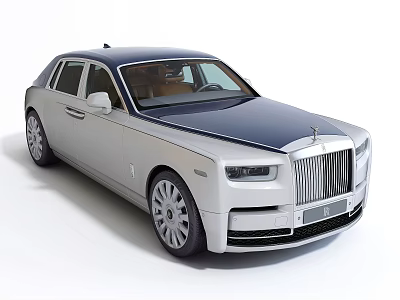 Luxury Silver Sedan With Dark Blue Roof Chrome Grille And Multi Spoke Wheels 3d model