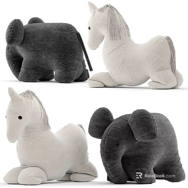 Cute Soft Gray White Plush Elephant Horse Stuffed Toys For Kids 3d model 