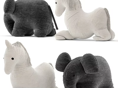 Cute Soft Gray White Plush Elephant Horse Stuffed Toys For Kids 3d model