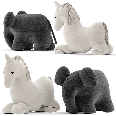 Cute Soft Gray White Plush Elephant Horse Stuffed Toys For Kids 3d model