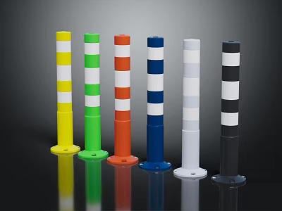 Colorful Bollards With White Stripes And Round Base On Dark Background 3d model