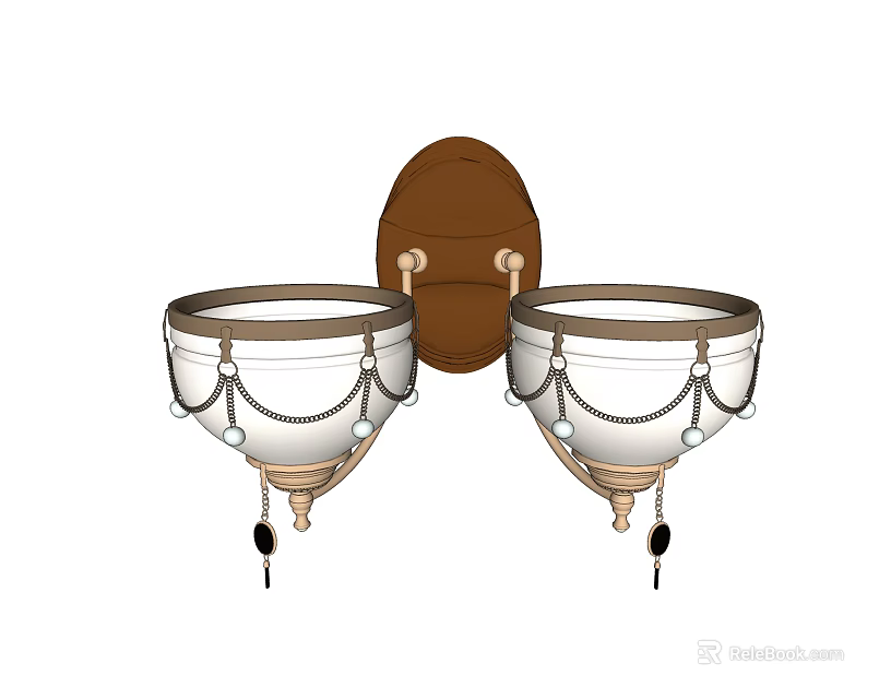 Classic Wall Sconces With Brown Backplate And White Double Shades Decorative Chains 3d model 