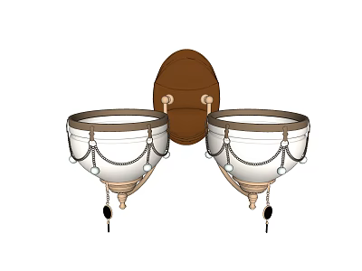 Classic Wall Sconces With Brown Backplate And White Double Shades Decorative Chains 3d model