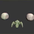 White Spheres And Spider Like Skeleton On Gray Background With Reflection